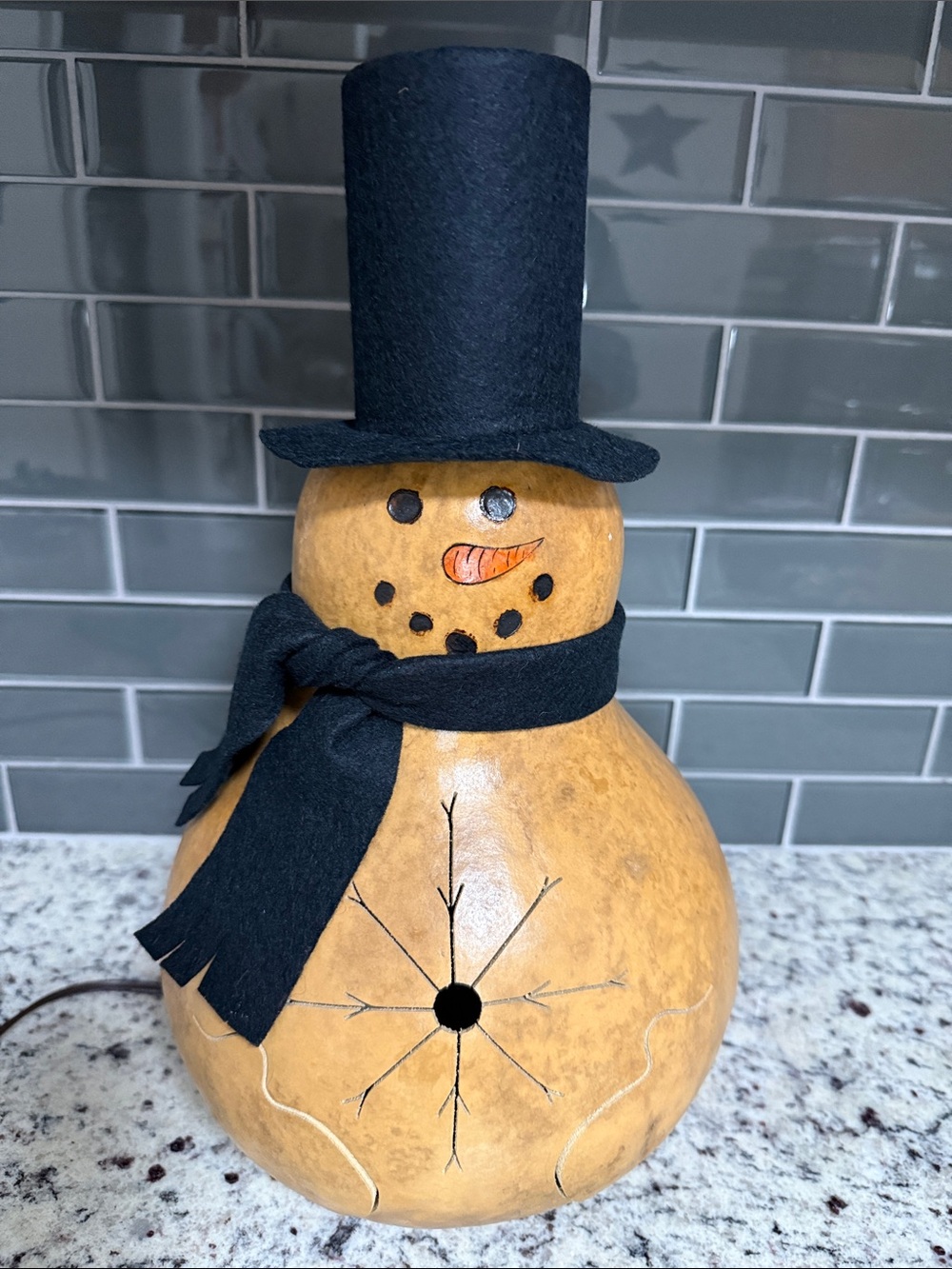 Meadowbrooke Large Lit Snowman Gourd Lamp -  15” tall